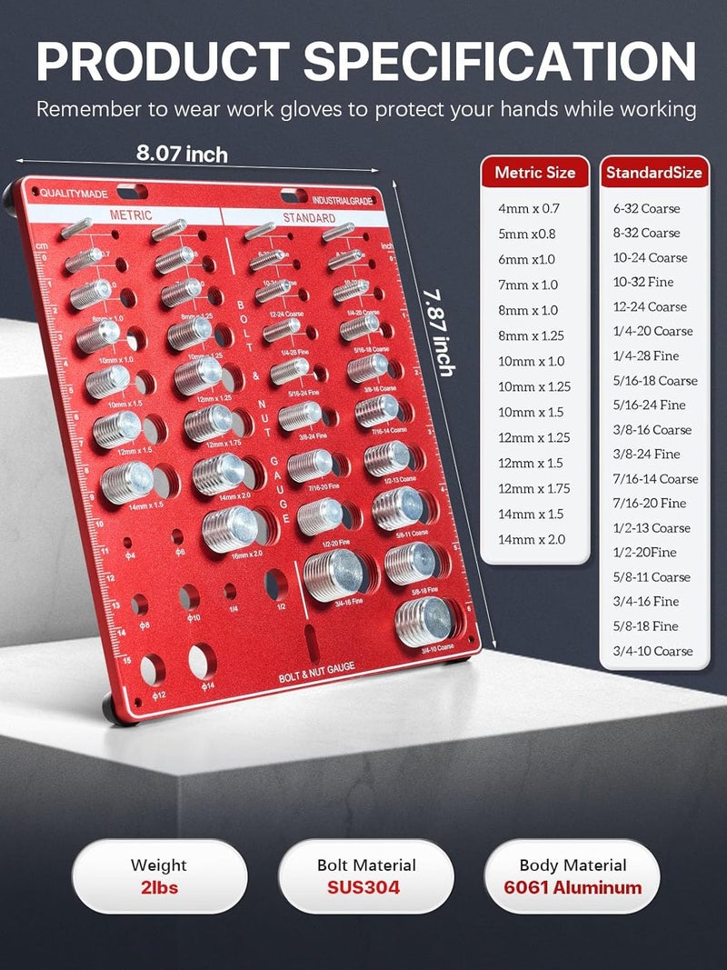 DRIRON 42 Nut and Bolt Thread Checker, 15 Metric & 19 Standard & 8 Drill Bit Gauge, Wall-Mountable Bolt Thread Identifier Gauge with Inch & Cm Ruler - Image 4